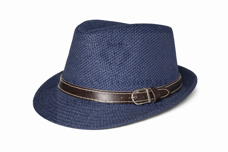   Szalmakalap bőrszíjjal - Sötétkék Női sapka,kesztyű,sál